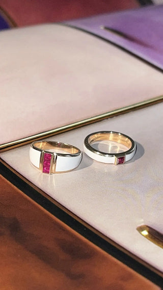 Alignment Enamel & Ruby Ring in Rose Gold