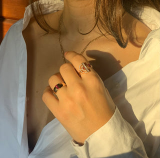 Alignment Enamel & Ruby Ring in Rose Gold