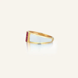 Alignment Enamel & Ruby Ring in Yellow Gold
