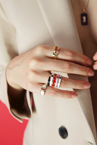 Alignment Enamel & Ruby Ring in Yellow Gold