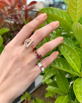 Alignment Enamel & Ruby Ring in Yellow Gold