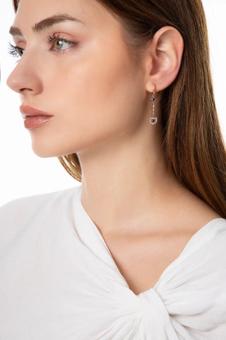 Comet Sapphire & Baguette Diamond Drop Earrings