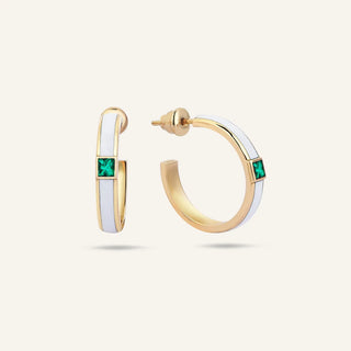 Disc Sarı Altın Mineli Zümrüt Taşlı Halka Küpe