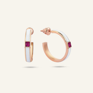 Disc Yakut Taşlı Beyaz Mine Halka Küpe