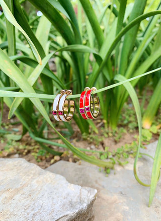 Disc Enamel & Ruby Hoop Earrings