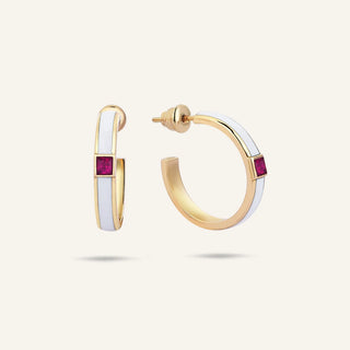 Disc Enamel & Ruby Hoop Earrings