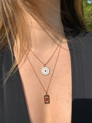 Disc Yakut Taşlı Beyaz Mine Kolye