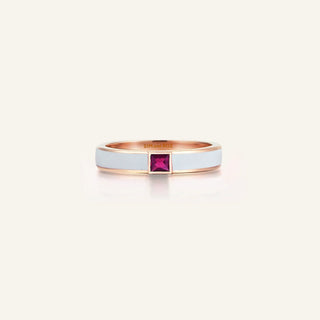 Disc Enamel & Ruby Ring in Yellow Gold