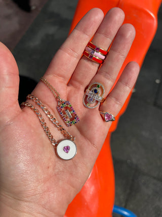 Link White Enamel Sapphire Necklace