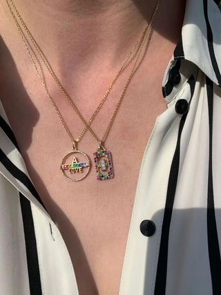 Love Mantra A Initial Multicolor Gemstone Necklace