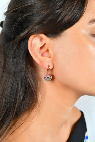 Nebula Kırmızı Altın Çok Renkli Taşlı Sallantılı Küpe