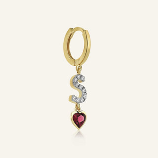 Diamond S Initial & Rhodolite Earring