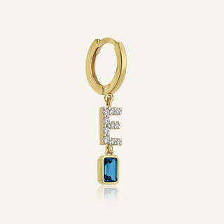 Diamond E Initial & Topaz Earring
