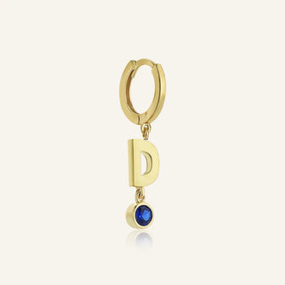 Gold D Initial & Sapphire Earring