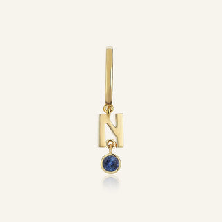 Gold N Initial & Sapphire Earring