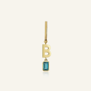 Gold B Initial & Topaz Earring